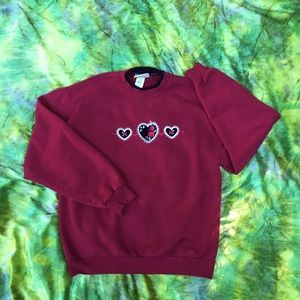 Vintage Burgundy Grandma Sweater with Embroidered hearts